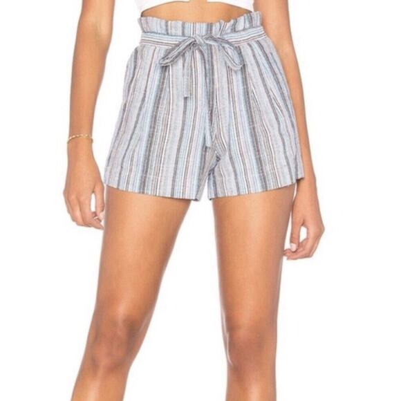NWT BCBGMaxazria Blue Multi Renee Striped Belted High Waist Paper Bag Shorts S - Picture 1 of 8